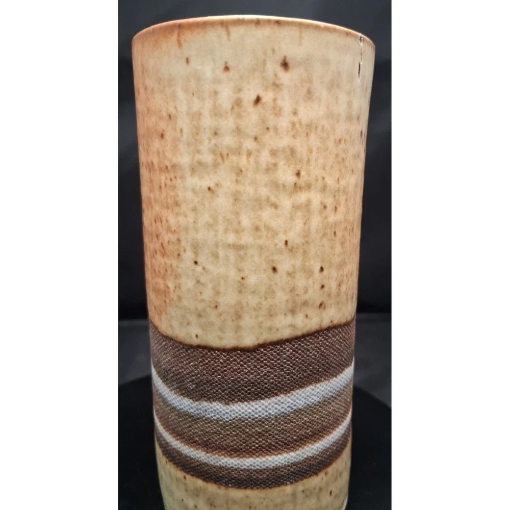 Signed Vintage Studio Pottery Stoneware Vase with Striped Band 5 3/4